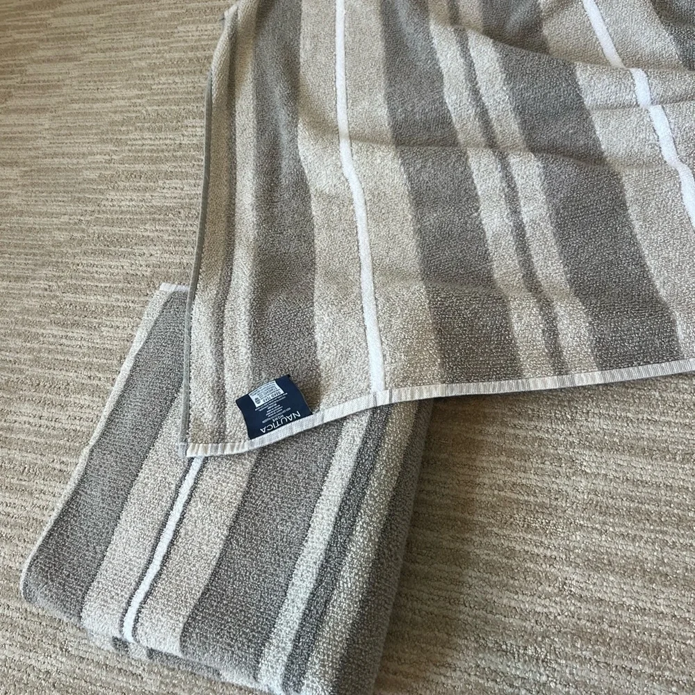 Nautica Tan and White Striped Towels